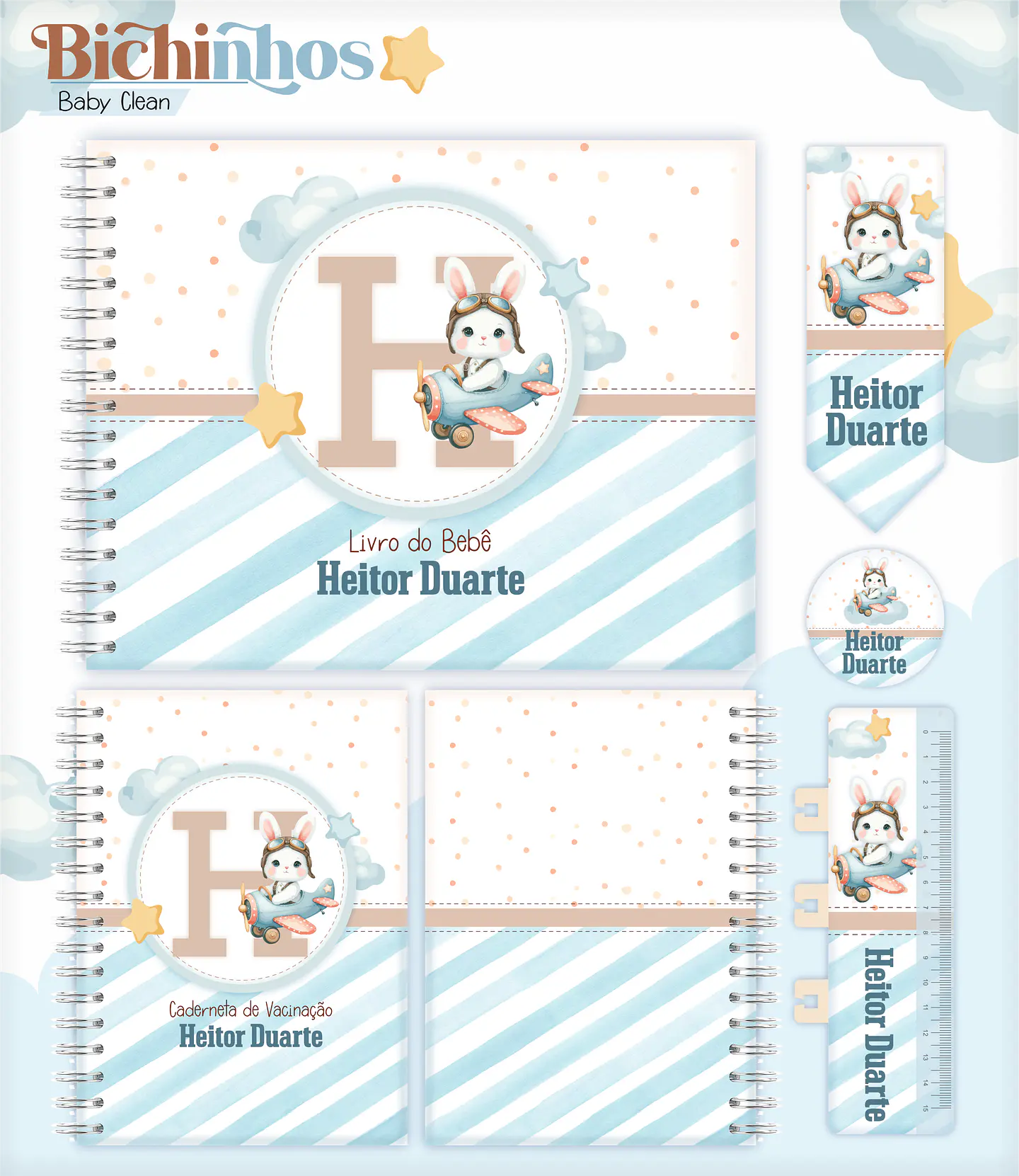 Arquivo Combo Encadernação Baby Coelhinho Aviador Alfabeto 1