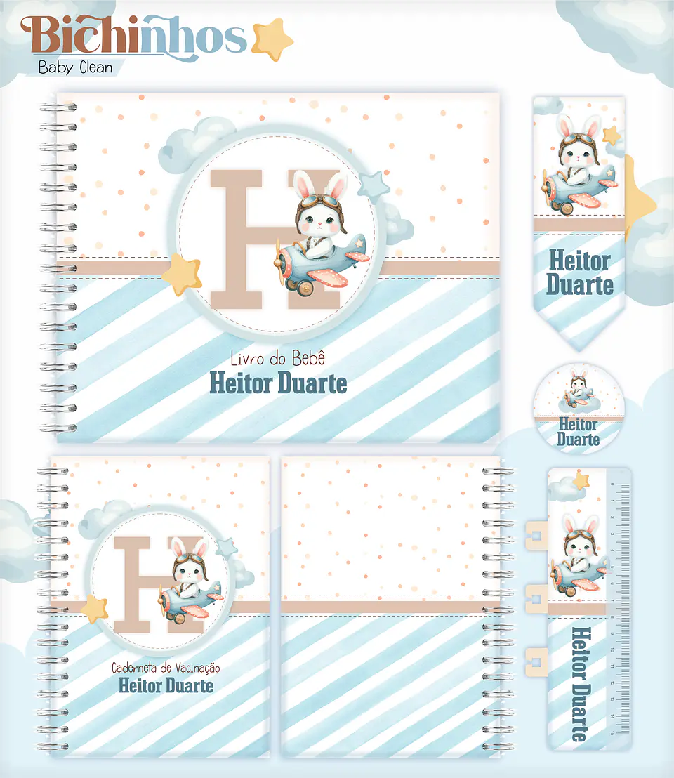 Arquivo Combo Encadernação Baby Coelhinho Aviador Alfabeto 1