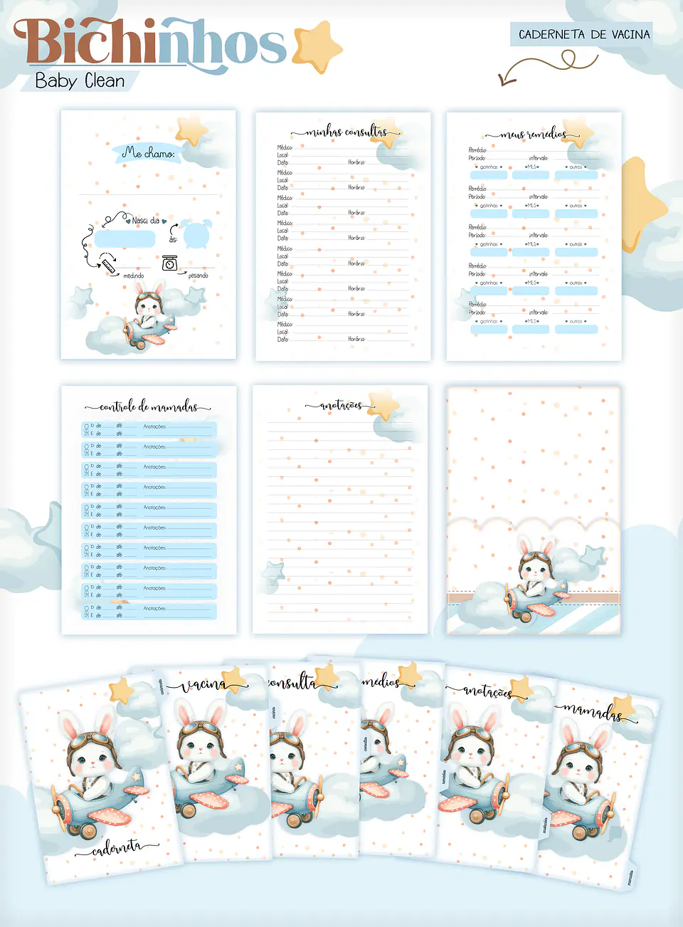 Arquivo Combo Encadernação Baby Coelhinho Aviador Alfabeto 8