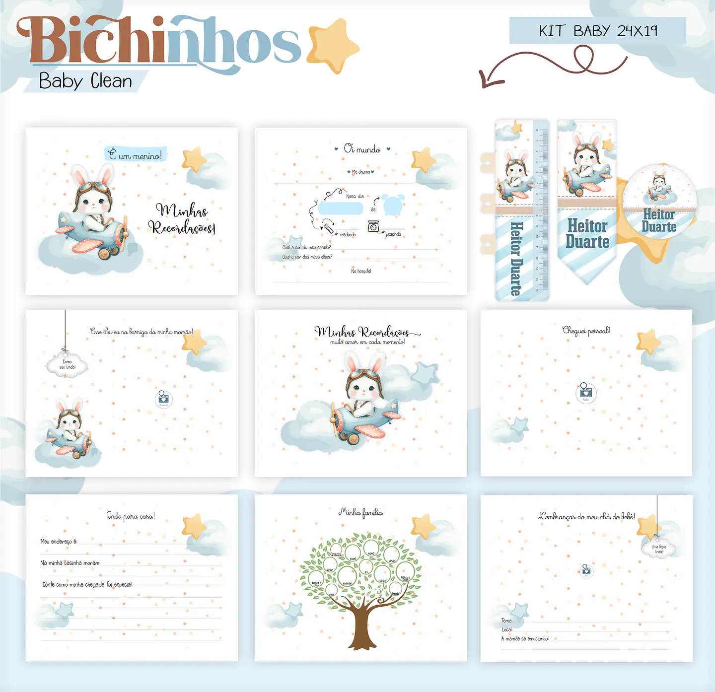 Arquivo Combo Encadernação Baby Coelhinho Aviador Alfabeto 14