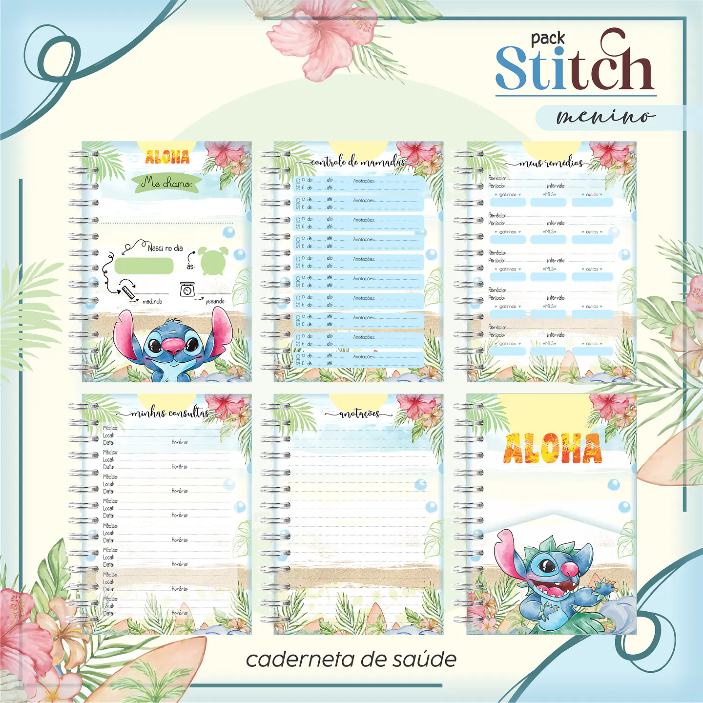 Arquivo Kit Encadernação Stitch Aquarela 8