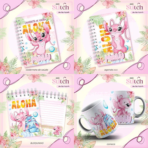 Arquivo Kit Encadernação Stitch e Angel