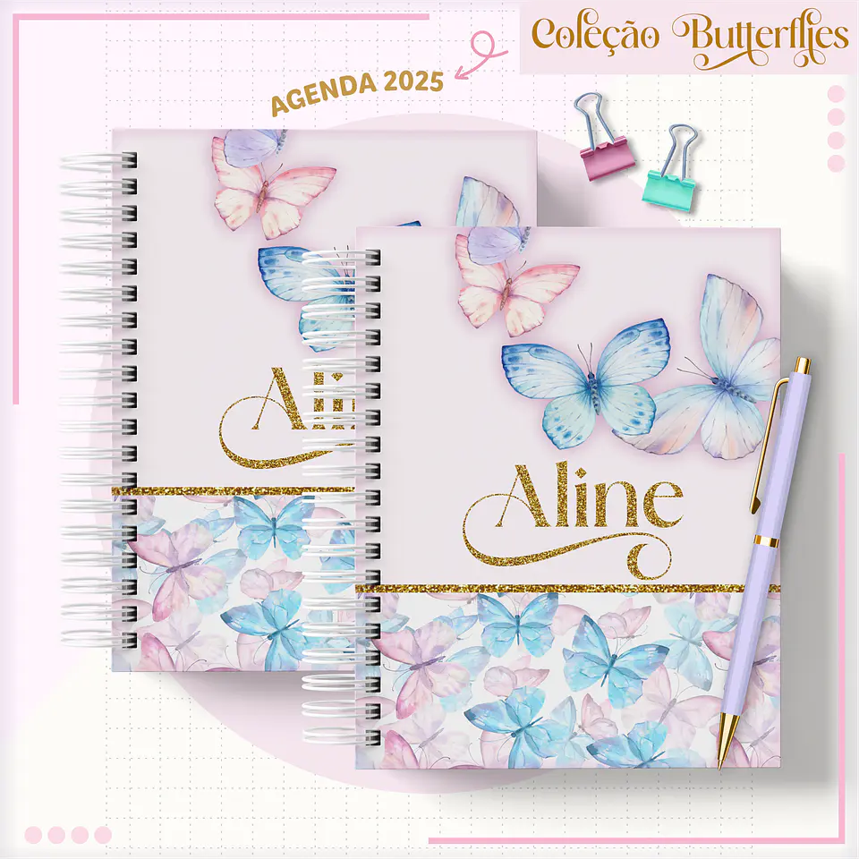 Arquivo Encadernção Combo Agendas Borboletas Candy 2
