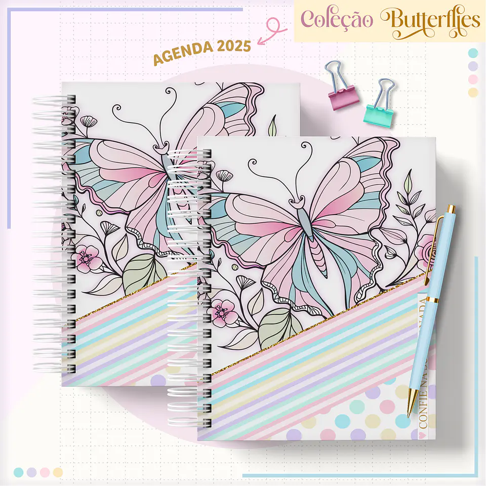 Arquivo Encadernção Combo Agendas Borboletas Candy 5
