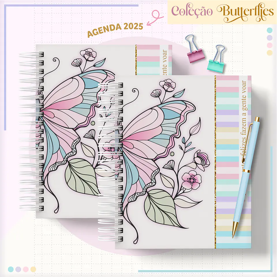 Arquivo Encadernção Combo Agendas Borboletas Candy 6