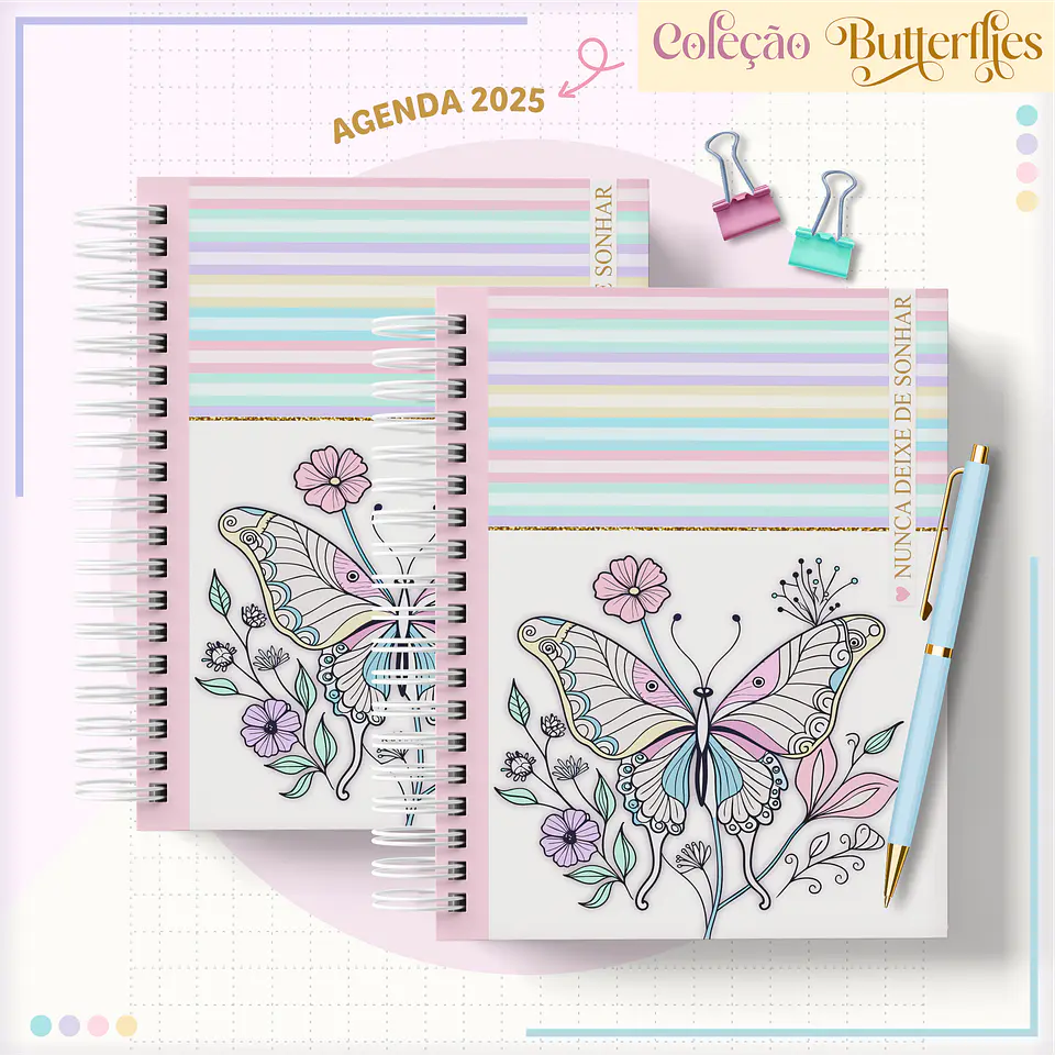 Arquivo Encadernção Combo Agendas Borboletas Candy 8