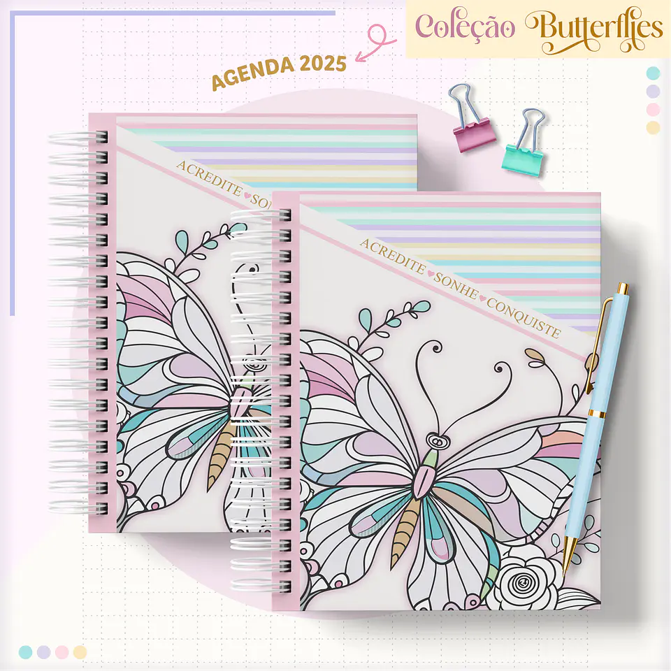 Arquivo Encadernção Combo Agendas Borboletas Candy 9