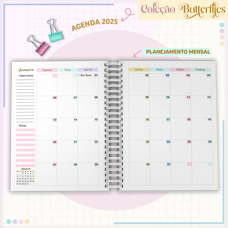 Arquivo Encadernção Combo Agendas Borboletas Candy 12