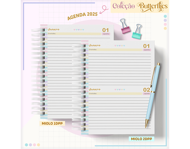 Arquivo Encadernção Combo Agendas Borboletas Candy