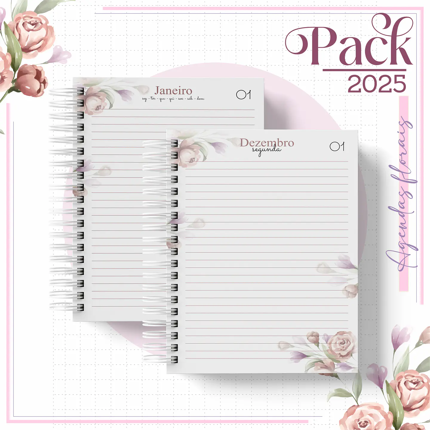 Arquivo Encadernação Agenda Floral Rosê Alfabeto 2