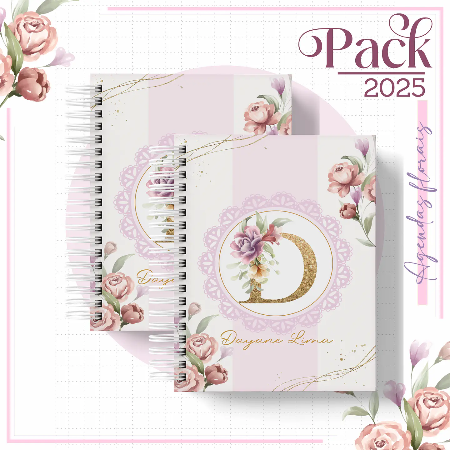 Arquivo Encadernação Agenda Floral Rosê Alfabeto 3