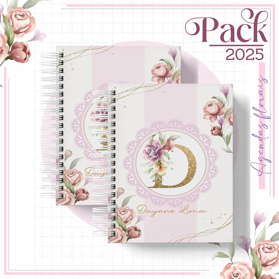 Arquivo Encadernação Agenda Floral Rosê Alfabeto 3