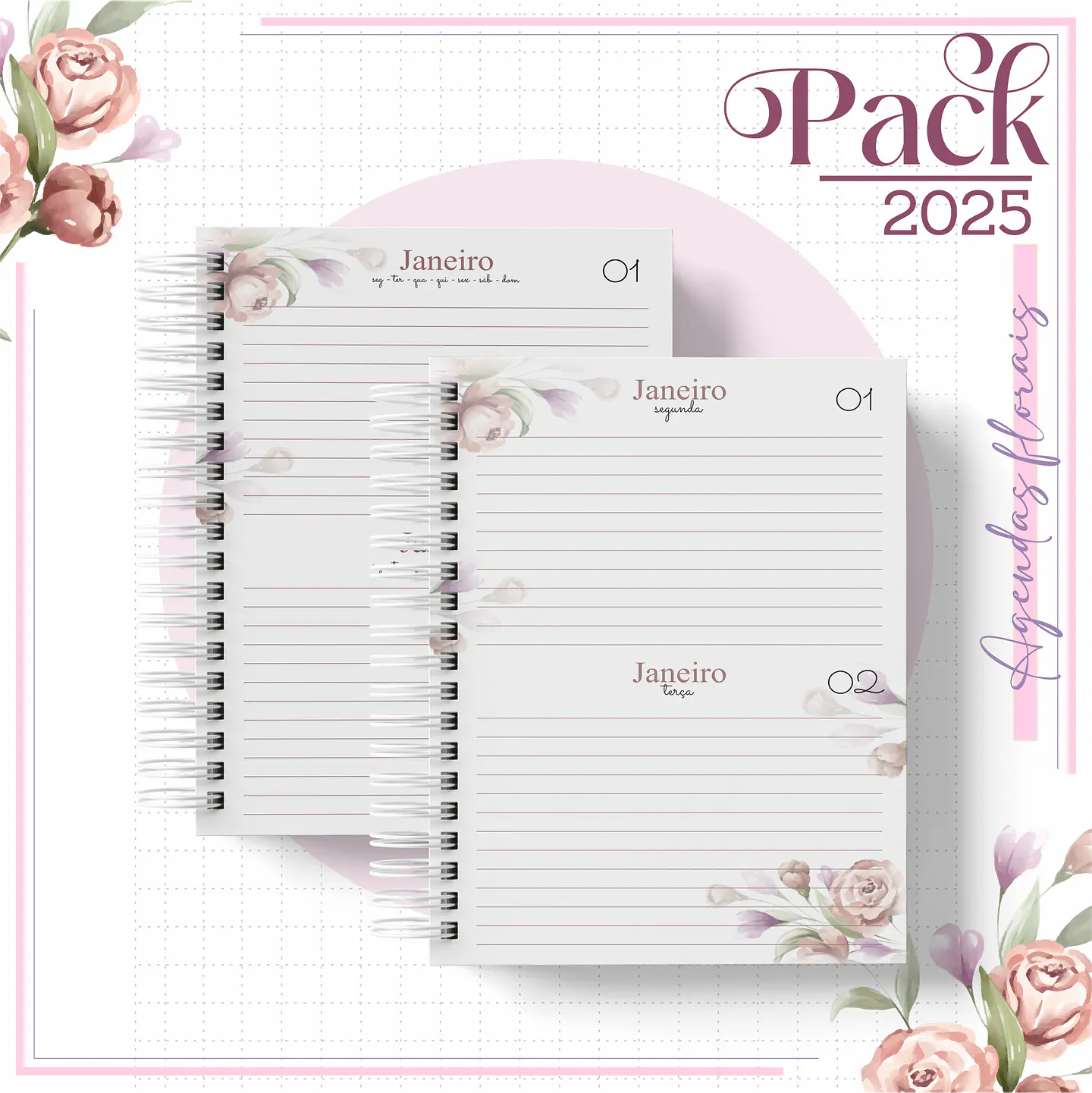 Arquivo Encadernação Agenda Floral Rosê Alfabeto 5