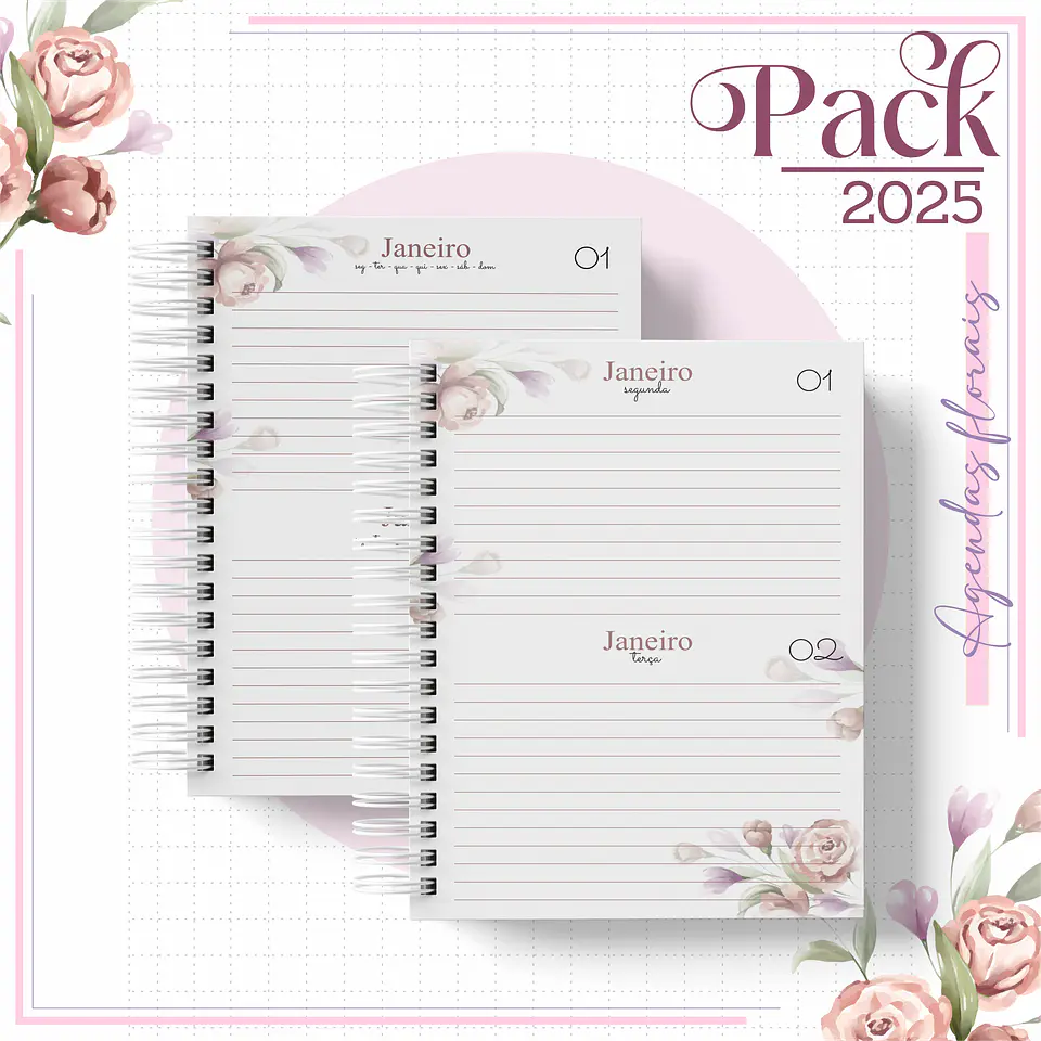 Arquivo Encadernação Agenda Floral Rosê Alfabeto 5
