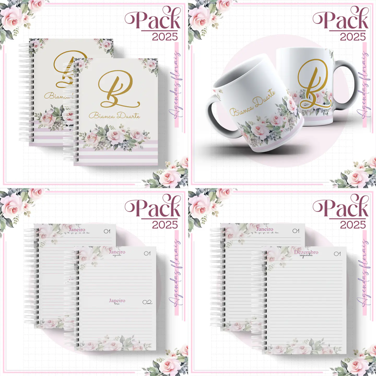 Arquivo Encadernação Agenda Floral Minimalista Alfabeto 1