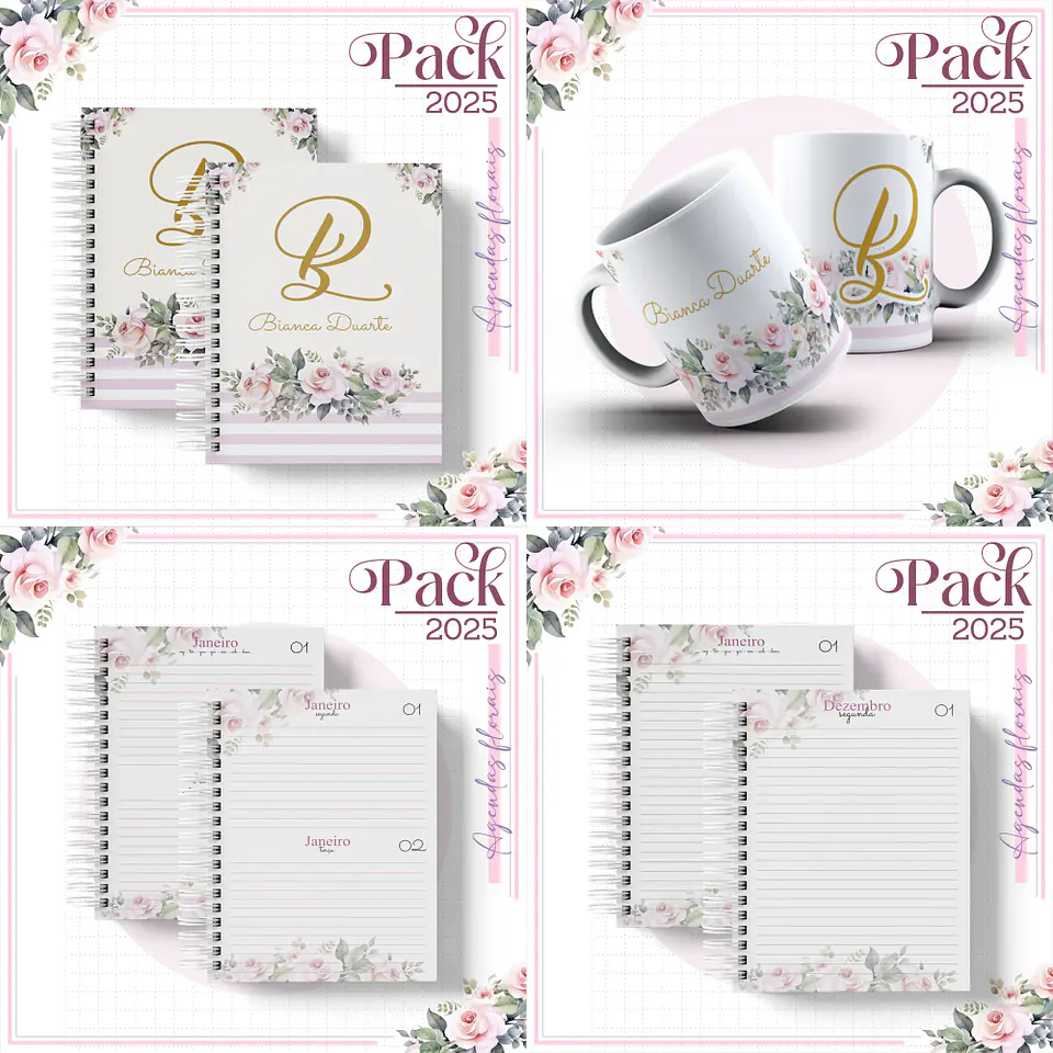 Arquivo Encadernação Agenda Floral Minimalista Alfabeto 1