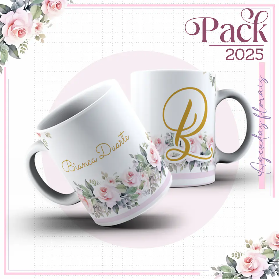 Arquivo Encadernação Agenda Floral Minimalista Alfabeto 5