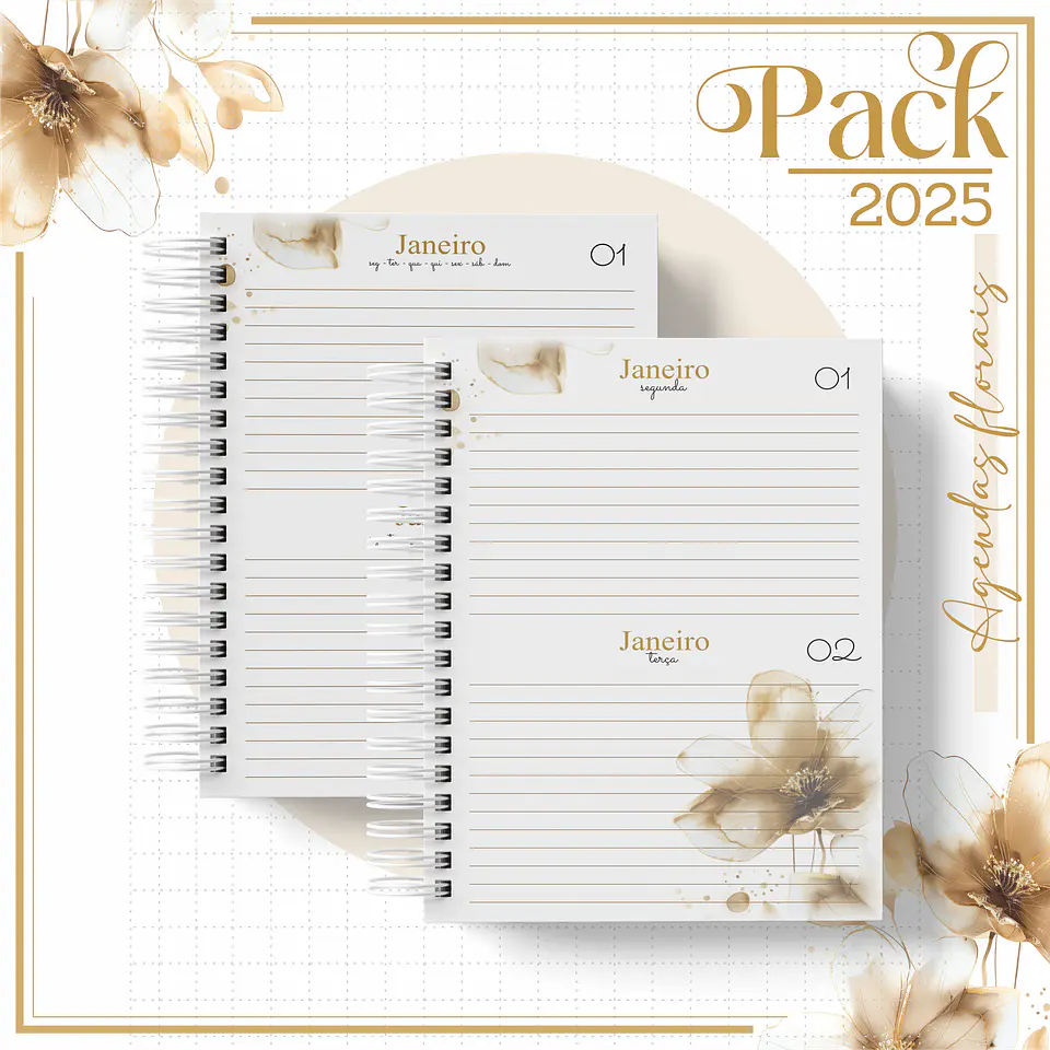 Arquivo Encadernação Agenda Floral Gold Boho Alfabeto 2