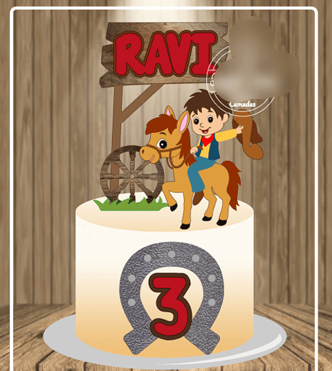 Arquivo Topo de Bolo Fazendinha Menino no Cavalo - EM CAMADAS