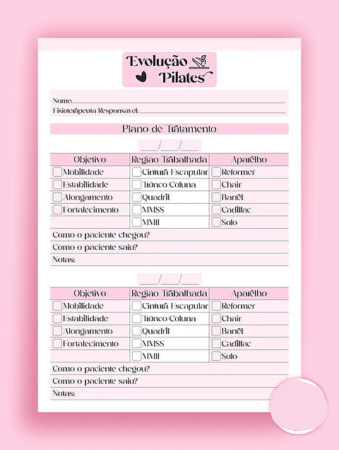 Arquivo Ficha Evolução de Pilates - Rosa e Cinza 