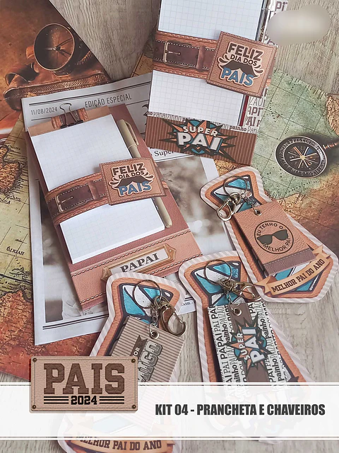 Arquivo Pais 2024 - Kit 04 - Prancheta e Chaveiros