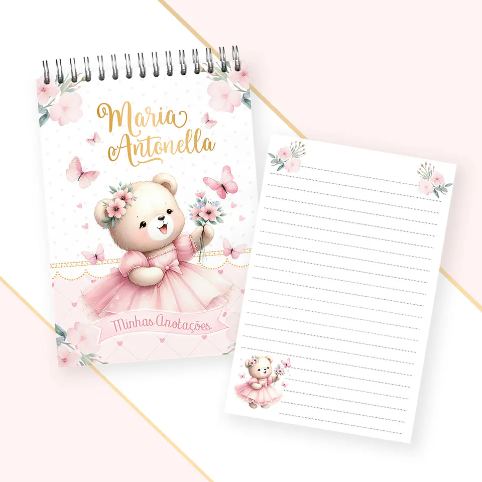Arquivo Encadernação Baby Ursinha Rosa Alfabeto 2