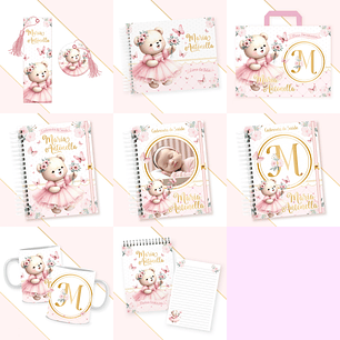 Arquivo Encadernação Baby Ursinha Rosa Alfabeto