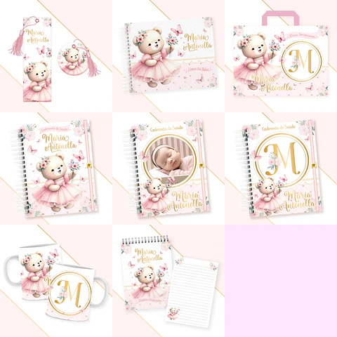 Arquivo Encadernação Baby Ursinha Rosa Alfabeto