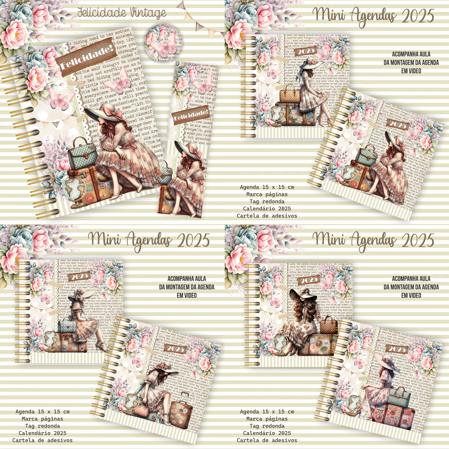Arquivo Encadernação Agendas 15X15 Meninas Floral - Caderno A5 - CRYS 1