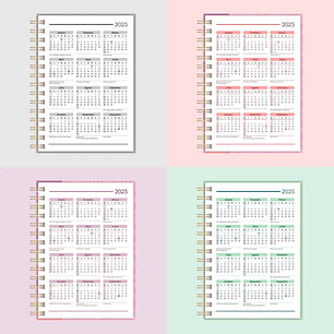  Arquivo Calendário A5 - 2025 (frente) e 2026 (verso) - 7 tons - wire-o/espiral