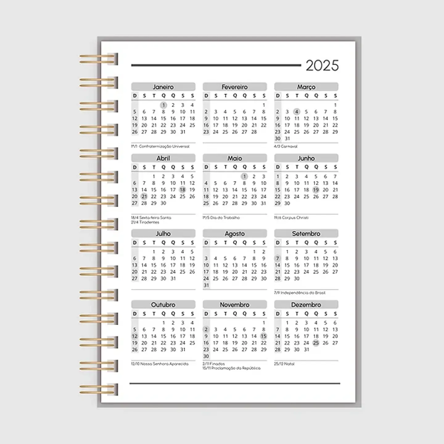  Arquivo Calendário A5 - 2025 (frente) e 2026 (verso) - 7 tons - wire-o/espiral 7