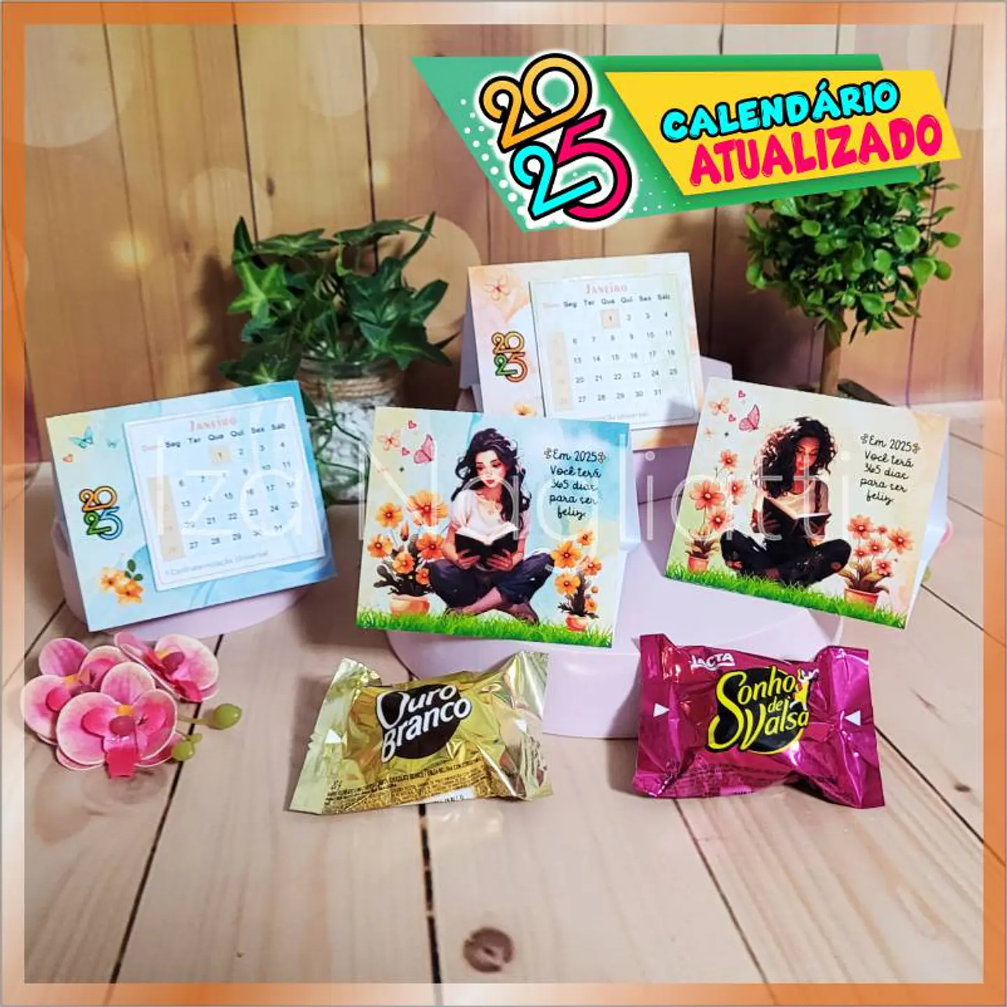 Arquivo 4 modelos de mini calendários de mesa 2025 para lembrancinhas com miolo (meninas jovens) 1