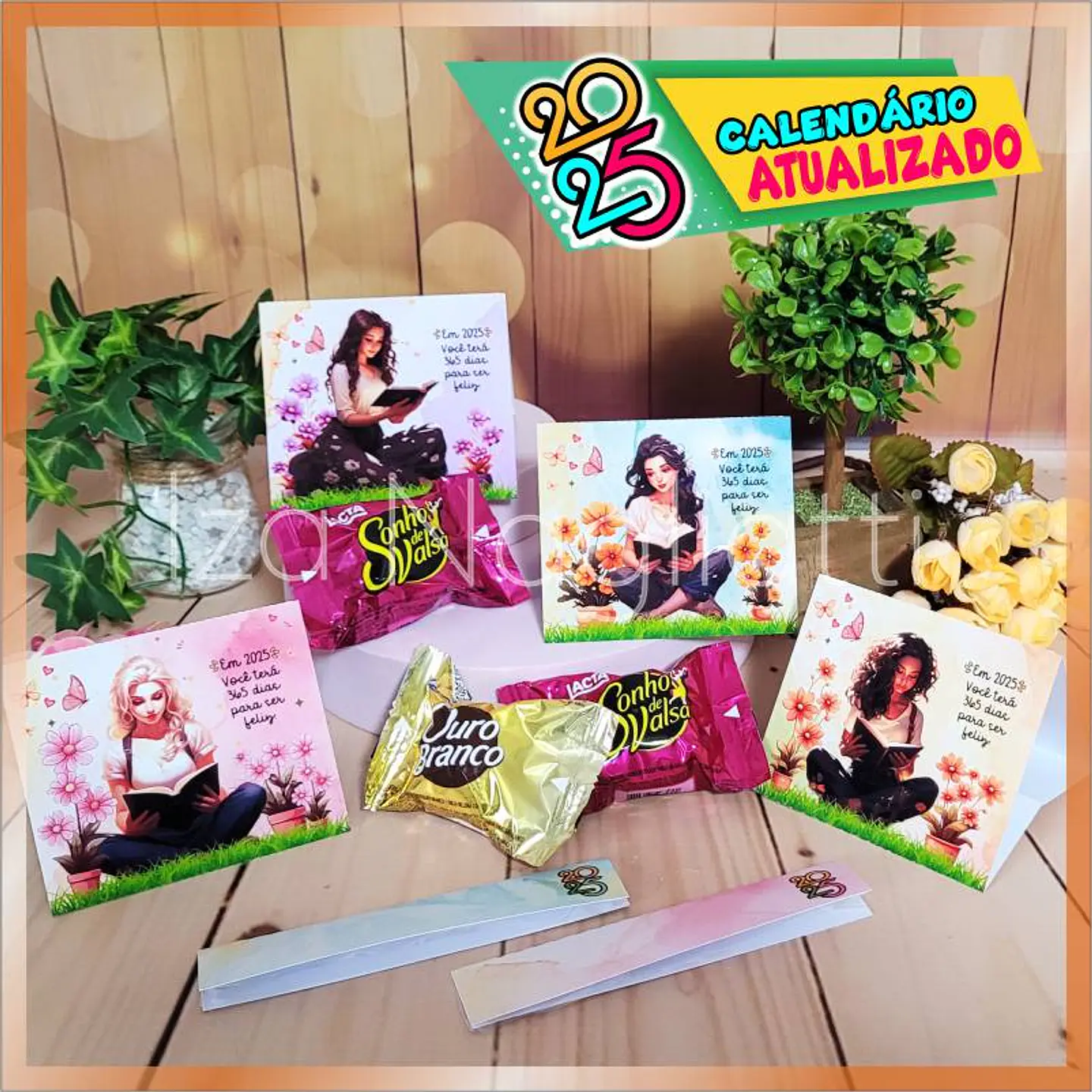 Arquivo 4 modelos de mini calendários de mesa 2025 para lembrancinhas com miolo (meninas jovens) 5