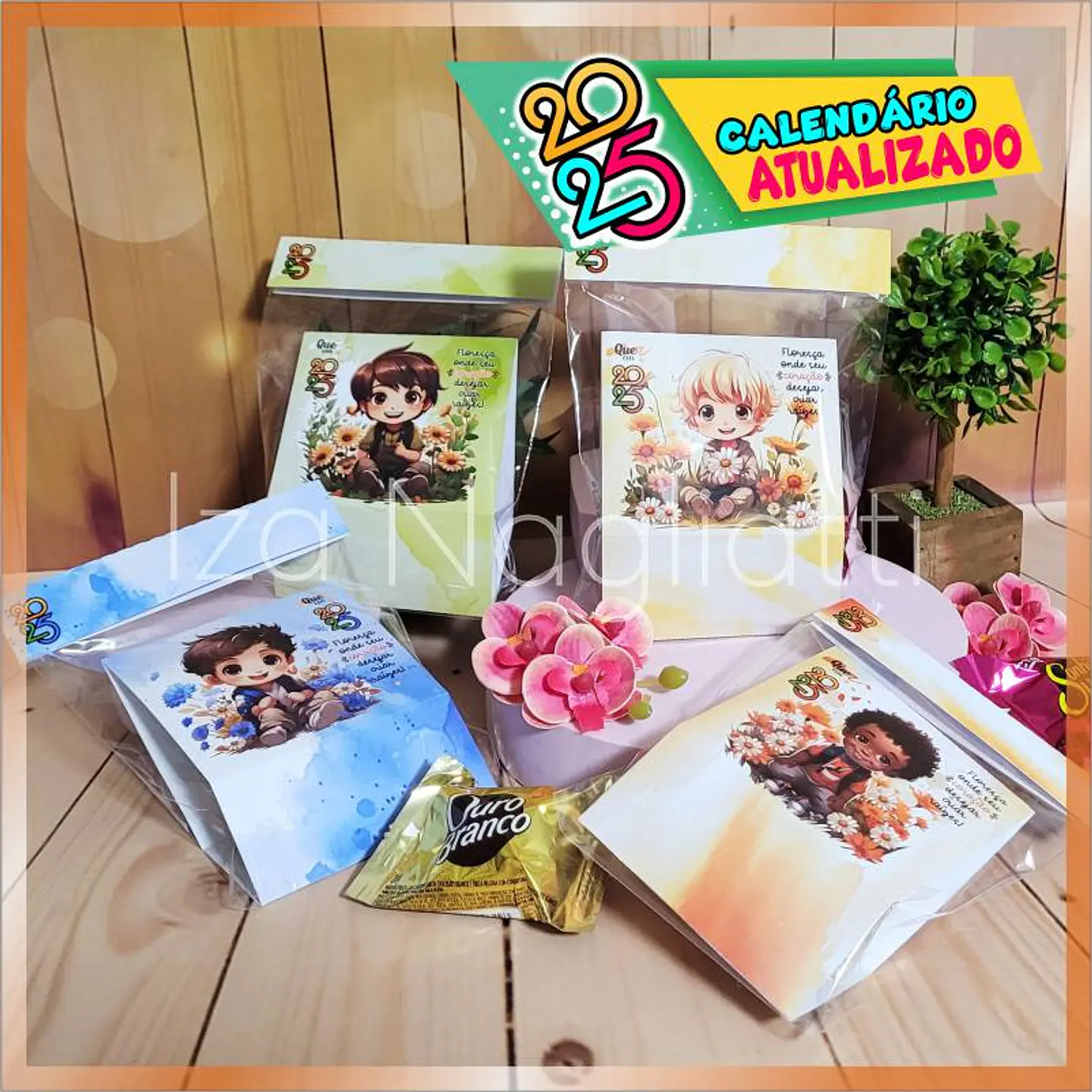 Arquivo 4 modelos de mini calendários de mesa 2025 para lembrancinhas com miolo (meninos) 2