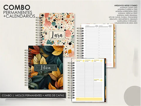 Arquivo Encadernação Super Combo Agendas Permanentes + Calendários + Kit Capas - LÊ