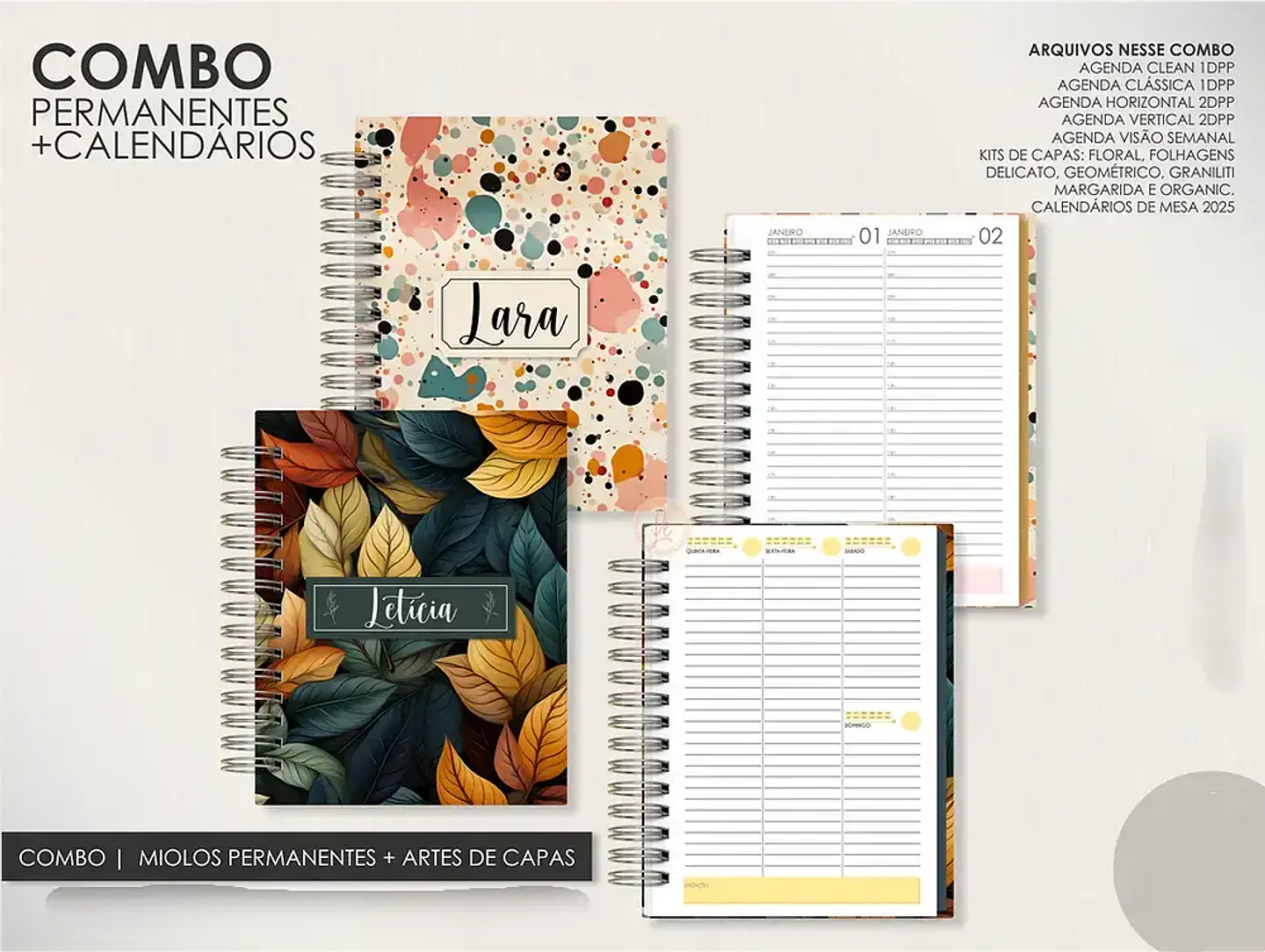 Arquivo Encadernação Super Combo Agendas Permanentes + Calendários + Kit Capas - LÊ 1