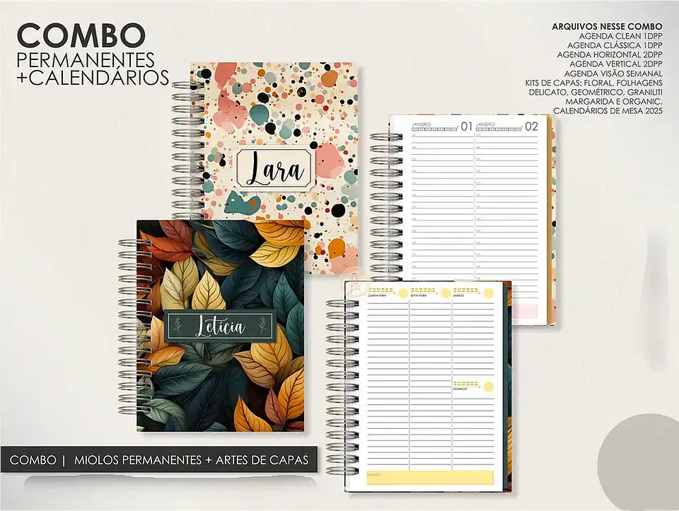 Arquivo Encadernação Super Combo Agendas Permanentes + Calendários + Kit Capas - LÊ 1