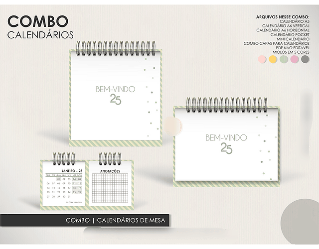 Arquivo Encadernação Super Combo Agendas Permanentes + Calendários + Kit Capas - LÊ