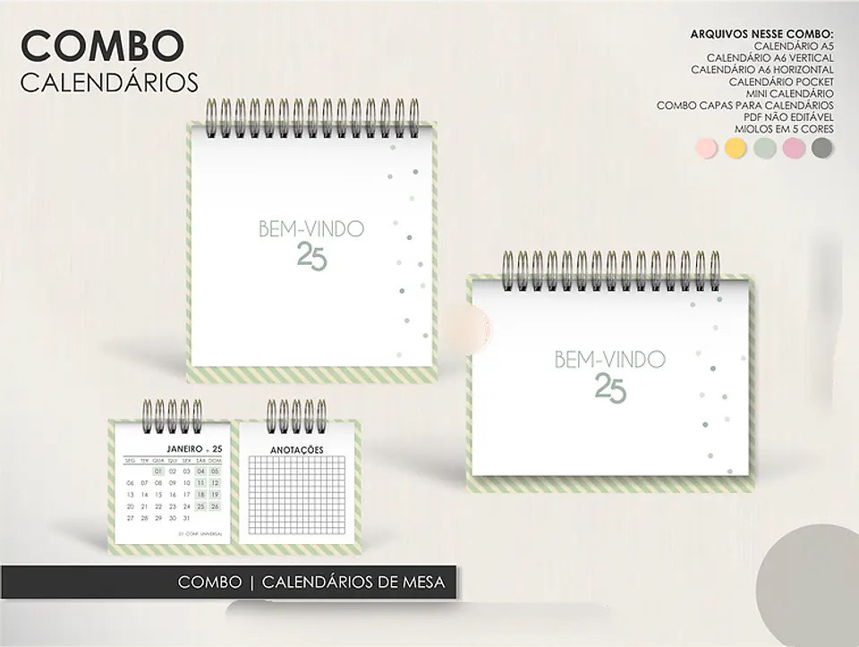 Arquivo Encadernação Super Combo Agendas Permanentes + Calendários + Kit Capas - LÊ 14
