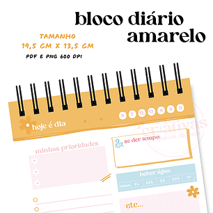 Arquivo Encadernação Bloquinho Planner Diário Amarelo
