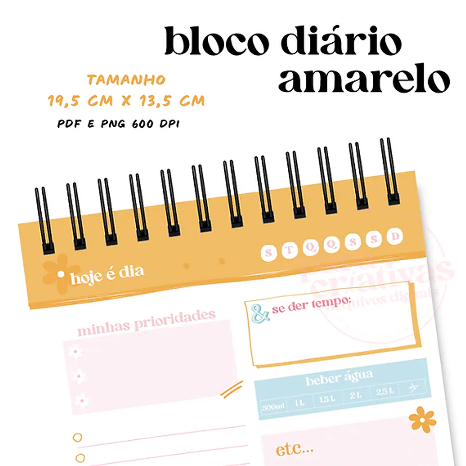 Arquivo Encadernação Bloquinho Planner Diário Amarelo 2