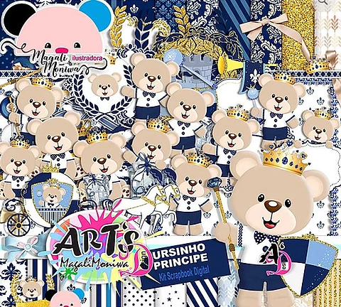 Kit Digital Ursinho Principe Azul Marinho