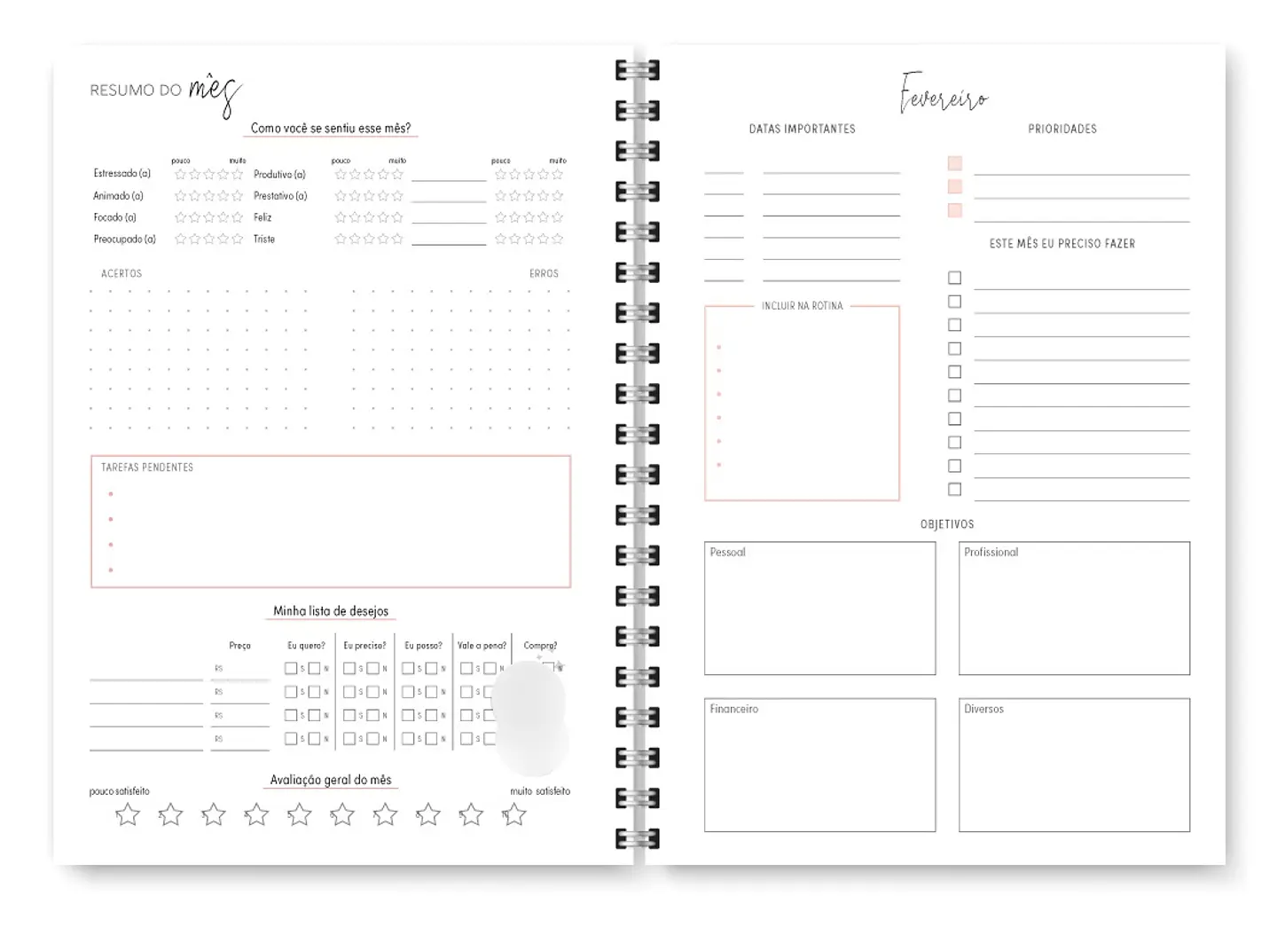 Arquivo Combo Miolo Planner Cores 2025 Horizontal - Trilha 12