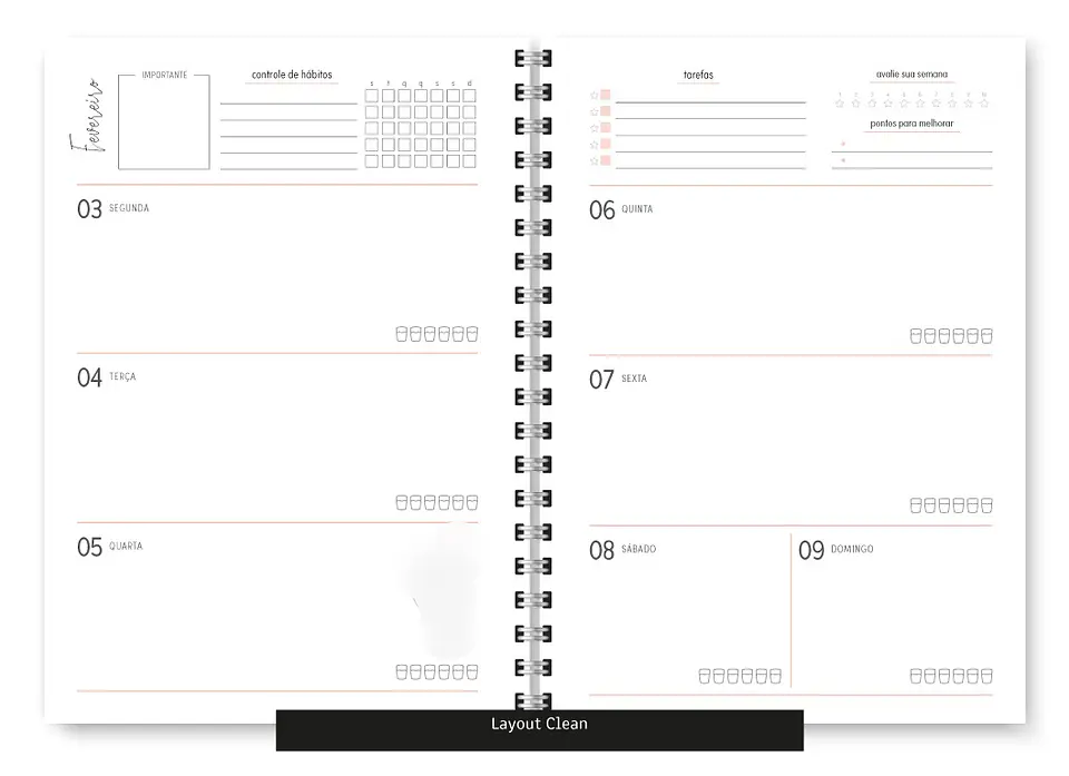 Arquivo Combo Miolo Planner Cores 2025 Horizontal - Trilha 14