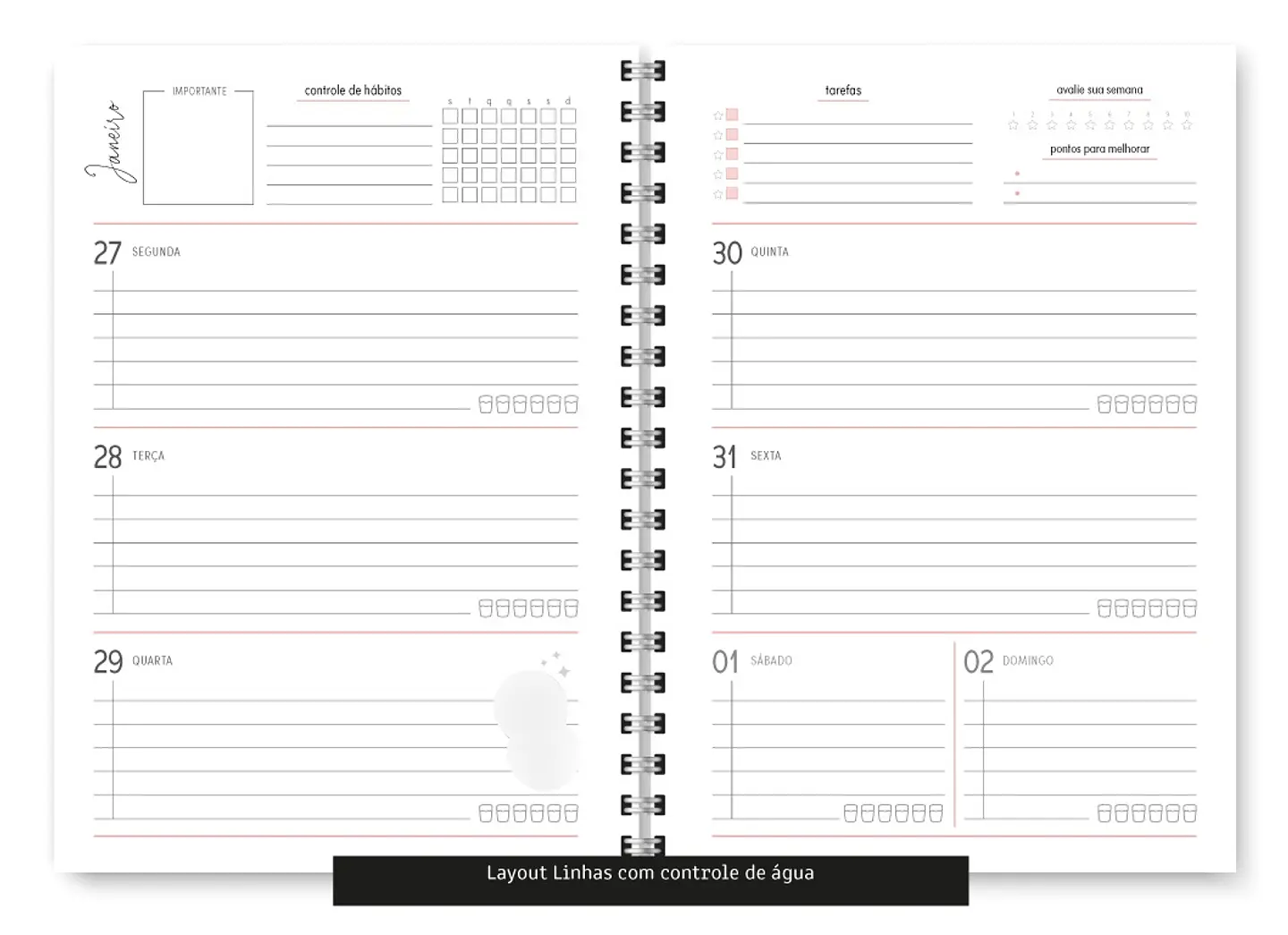 Arquivo Combo Miolo Planner Cores 2025 Horizontal - Trilha 16