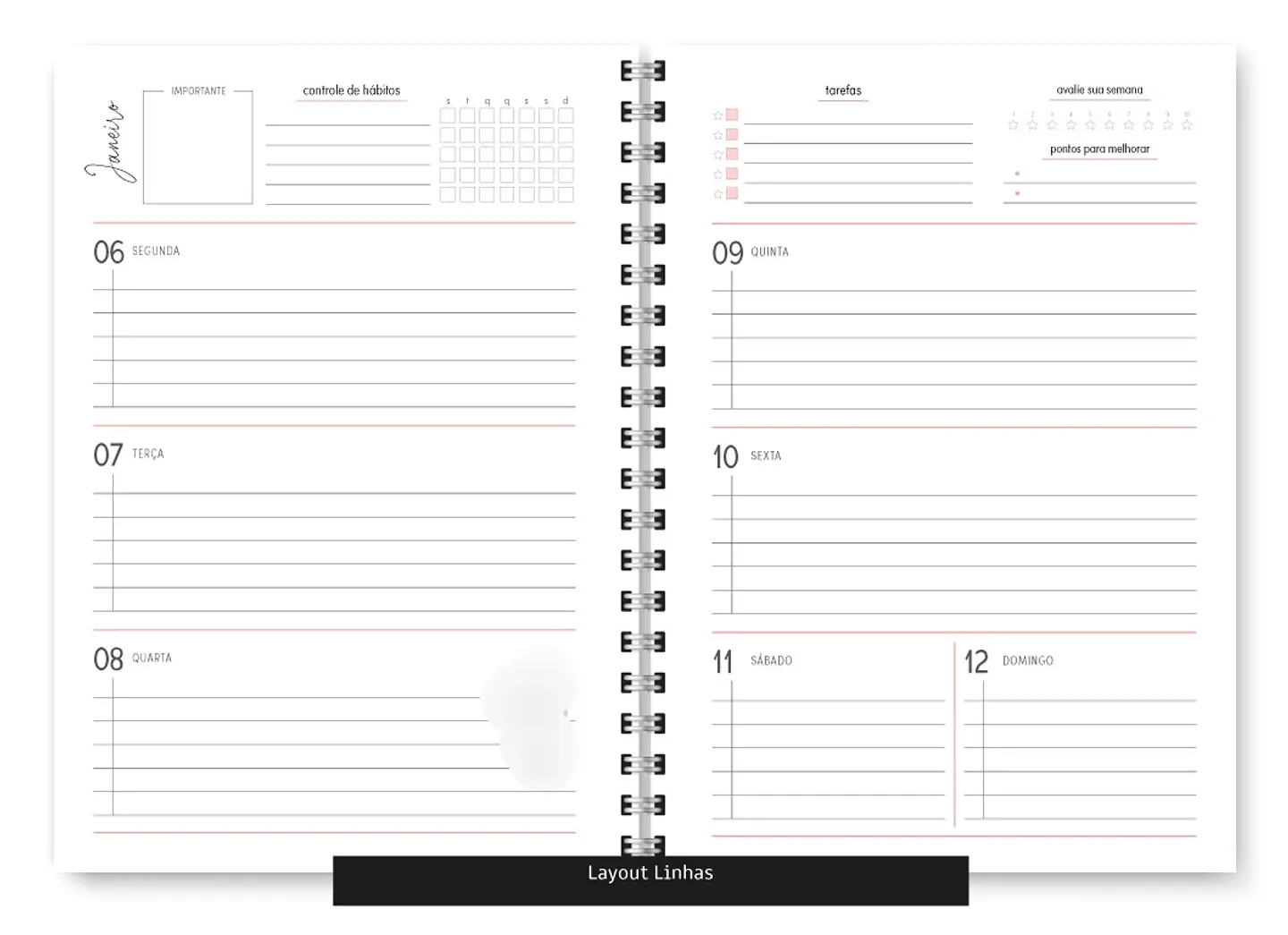 Arquivo Combo Miolo Planner Cores 2025 Horizontal - Trilha 17