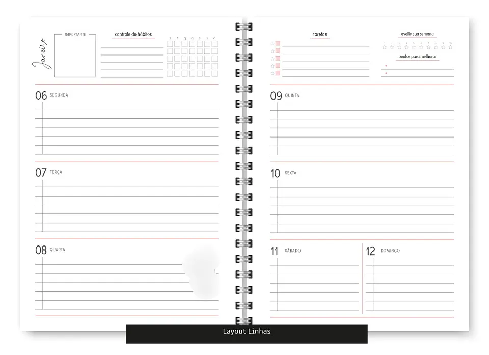 Arquivo Combo Miolo Planner Cores 2025 Horizontal - Trilha 17