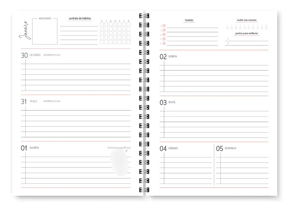 Arquivo Combo Miolo Planner Cores 2025 Horizontal - Trilha 18