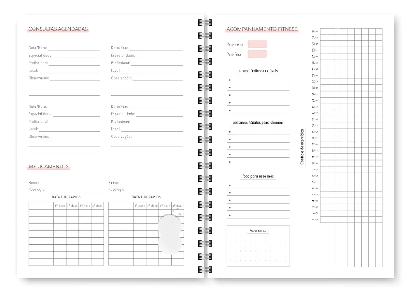 Arquivo Combo Miolo Planner Cores 2025 Horizontal - Trilha 20