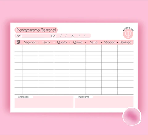 Arquivo Planner Semanal Psicologia A4 - THA
